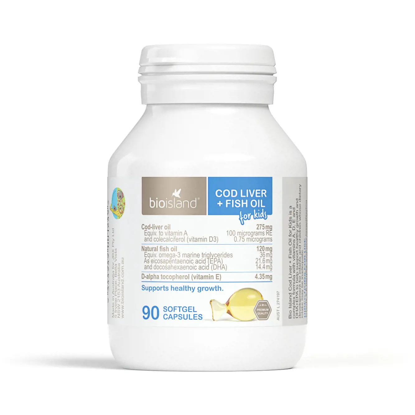 Bio Island Cod Liver + Fish Oil Kids (90 Capsules)